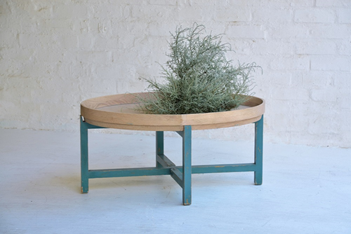 044 Coffee table - oak and turquoise Chinese 