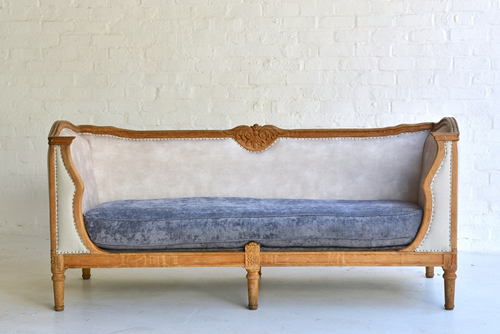 007 Couch - Oak gondola with grey velvet